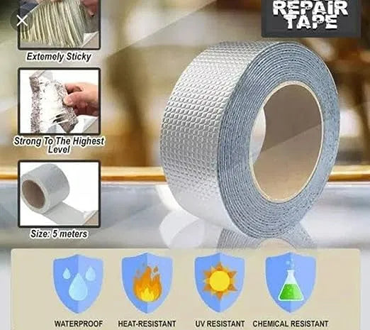 Gunshika Waterproof Aluminium Foil Tape | Roof, Crack, Pipe & Tank Repair Sealant 5 m &10m Butyl Tape